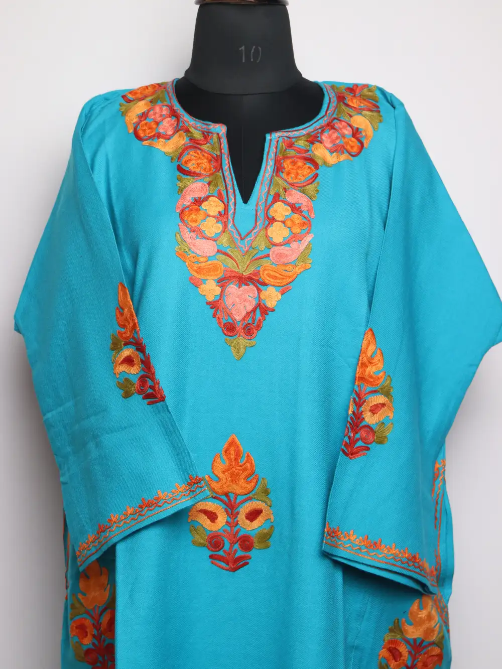 Nazneen Cashmilon Wool Blue Pheran with Booti Aari Embroidery - Image 2