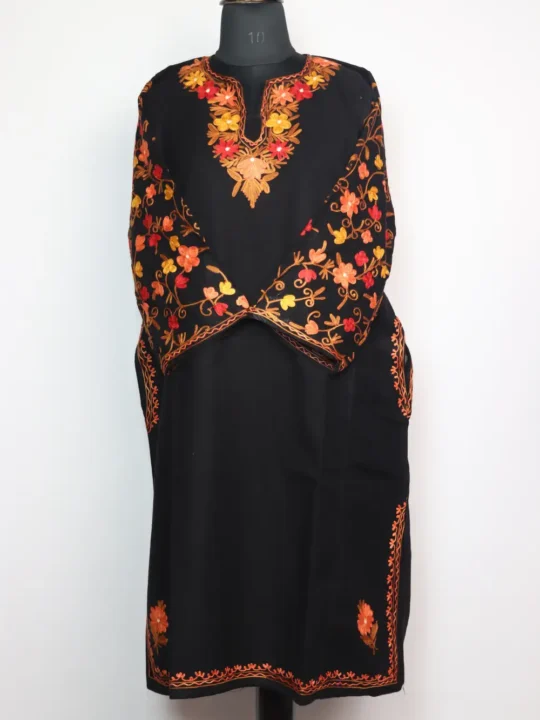 Embroidered Black Pheran in Cashmilon Wool with Sleeve Jaal Aari Yusra
