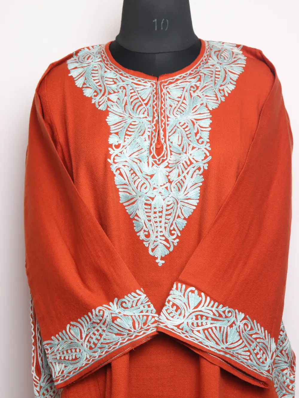 Rust Cashmilon Wool Pheran with Laila Aari Embroidery - Image 2
