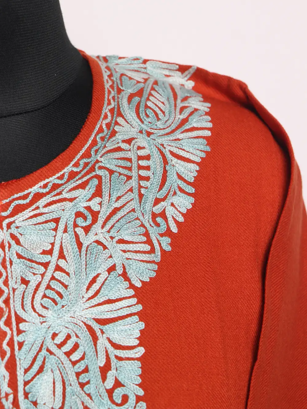 Rust Cashmilon Wool Pheran with Laila Aari Embroidery - Image 3