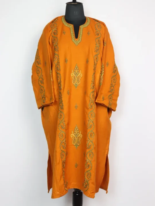 Mustard Cashmilon Wool Pheran with Sozni Embroidery Jashn-e-Rekhta