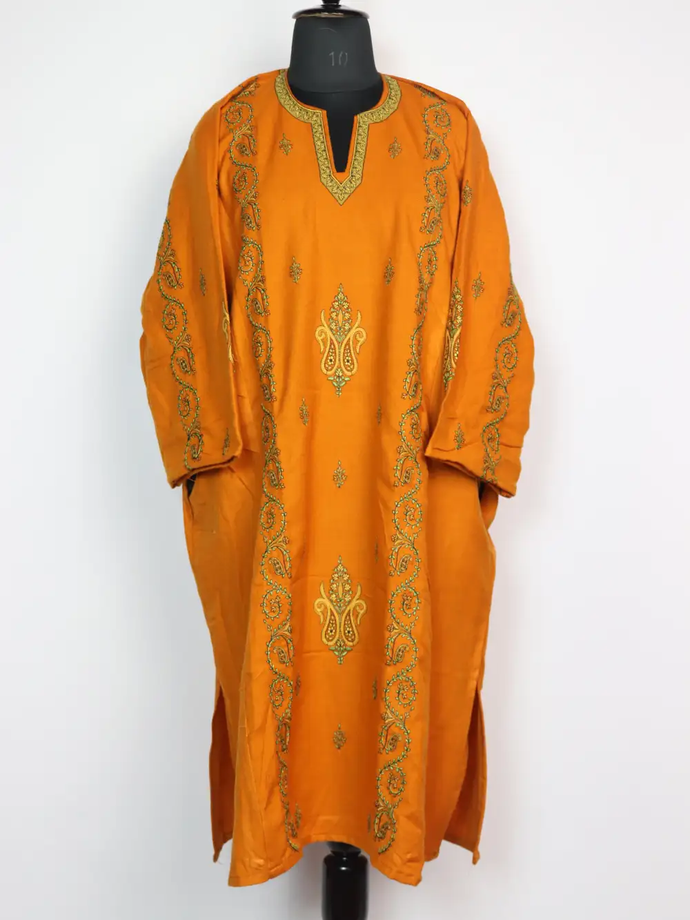Mustard Cashmilon Wool Pheran with Sozni Embroidery Jashn-e-Rekhta