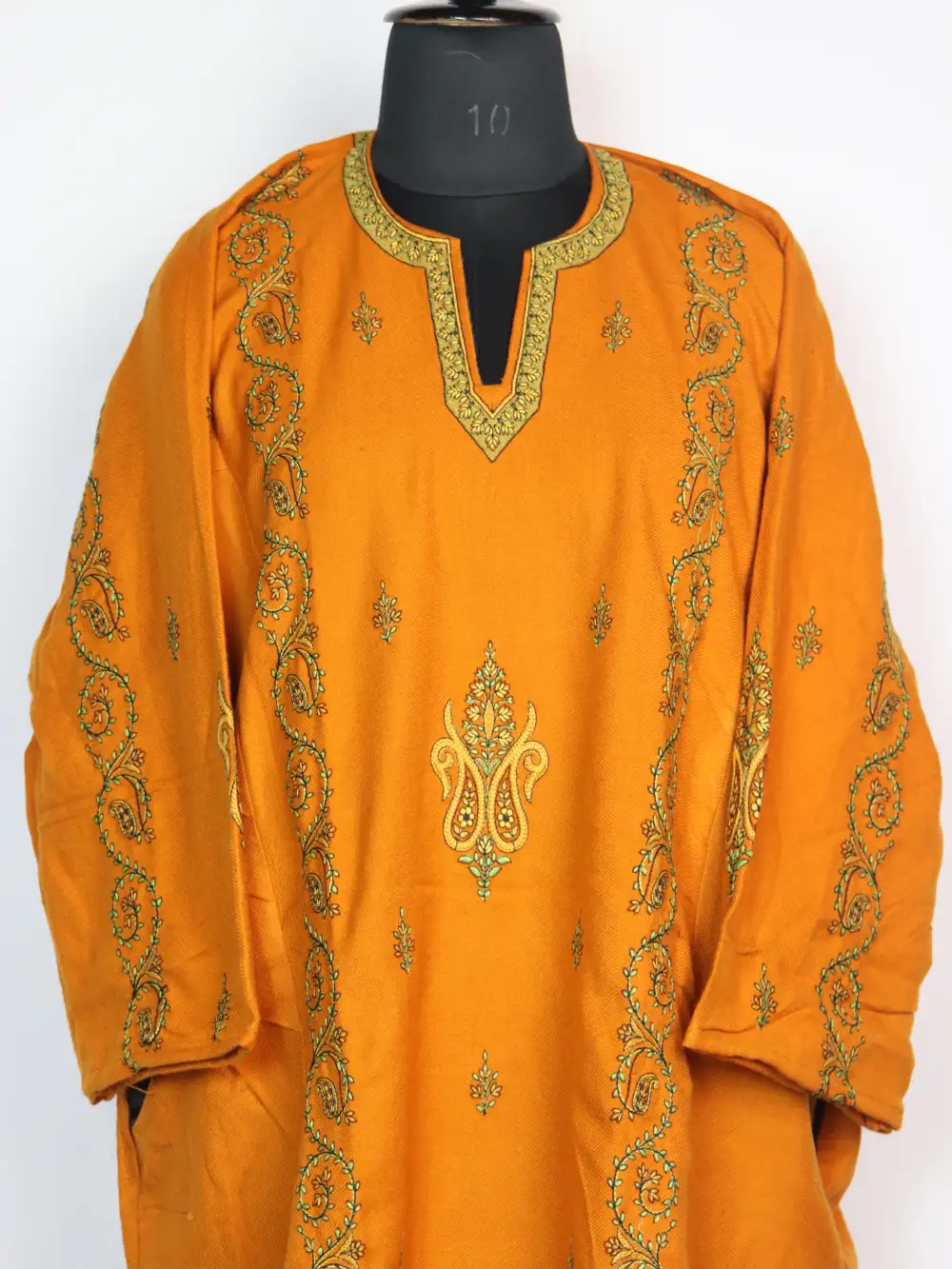 Mustard Cashmilon Wool Pheran with Sozni Embroidery Jashn-e-Rekhta - Image 2
