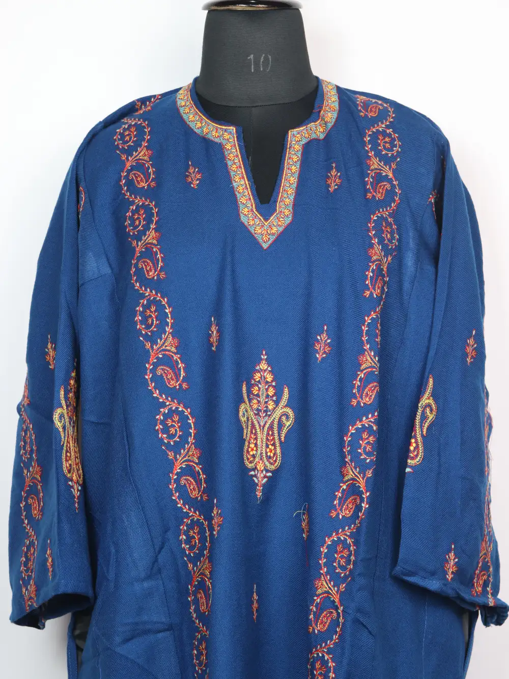 Loose Blue Jashn-e-Rekhta Cashmilon Wool Pheran with Sozni Embroidery - Image 2