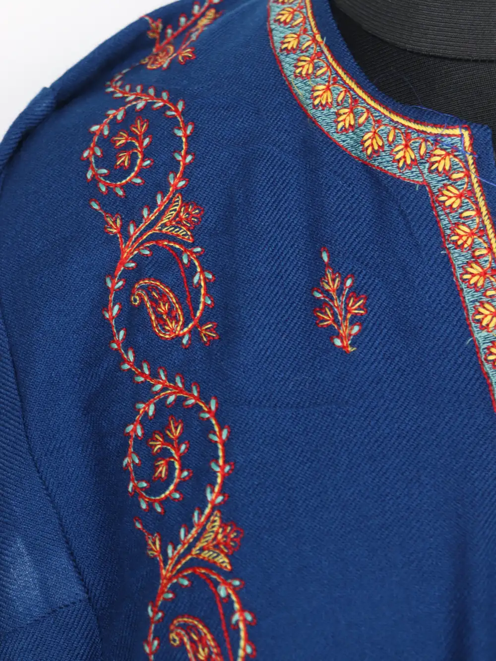 Loose Blue Jashn-e-Rekhta Cashmilon Wool Pheran with Sozni Embroidery - Image 3