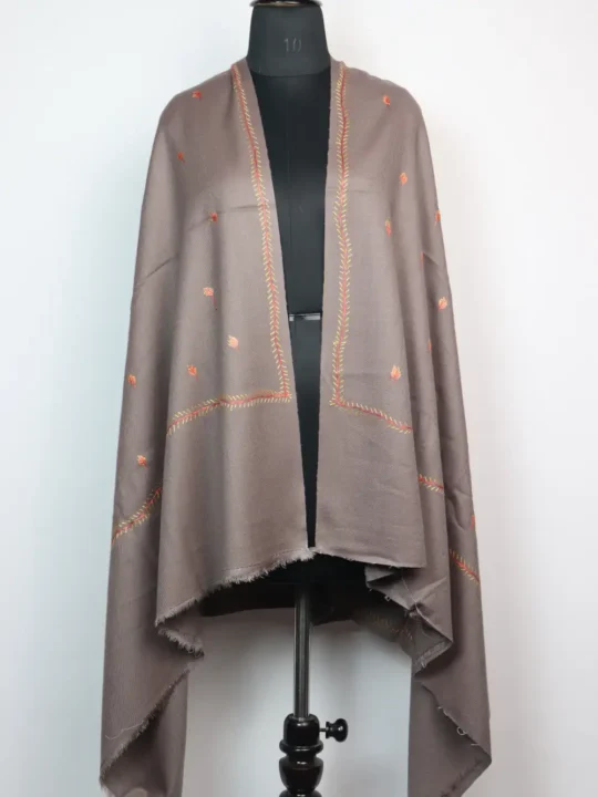 Mahjabeen Cashmilon Wool Purple Shawl with Hand Sozni Embroidery