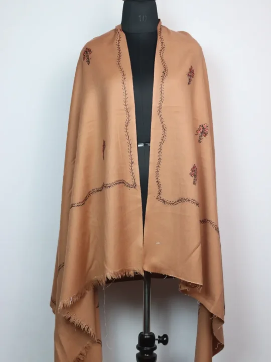 Peach Cashmilon Wool Zarlish Shawl with Hand Sozni Embroidery