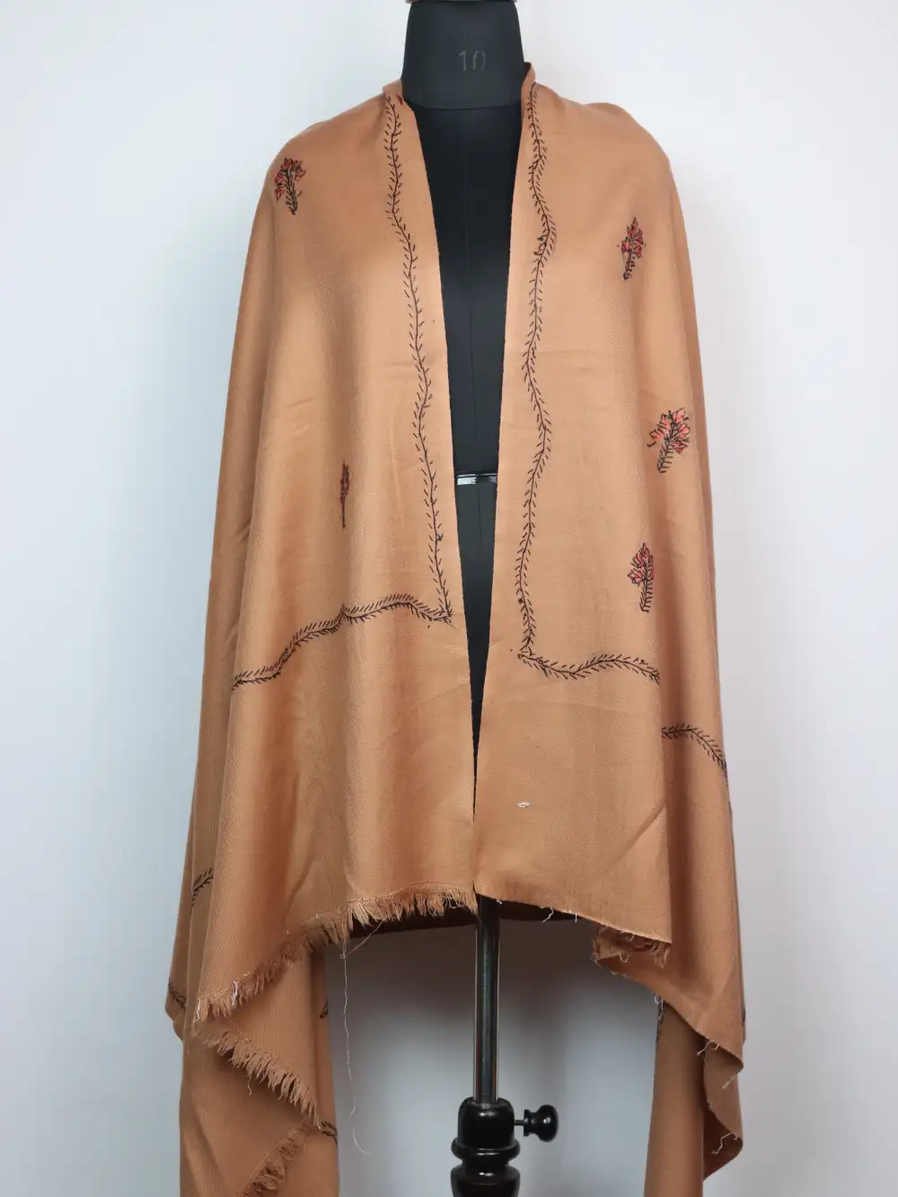 Peach Cashmilon Wool Zarlish Shawl with Hand Sozni Embroidery