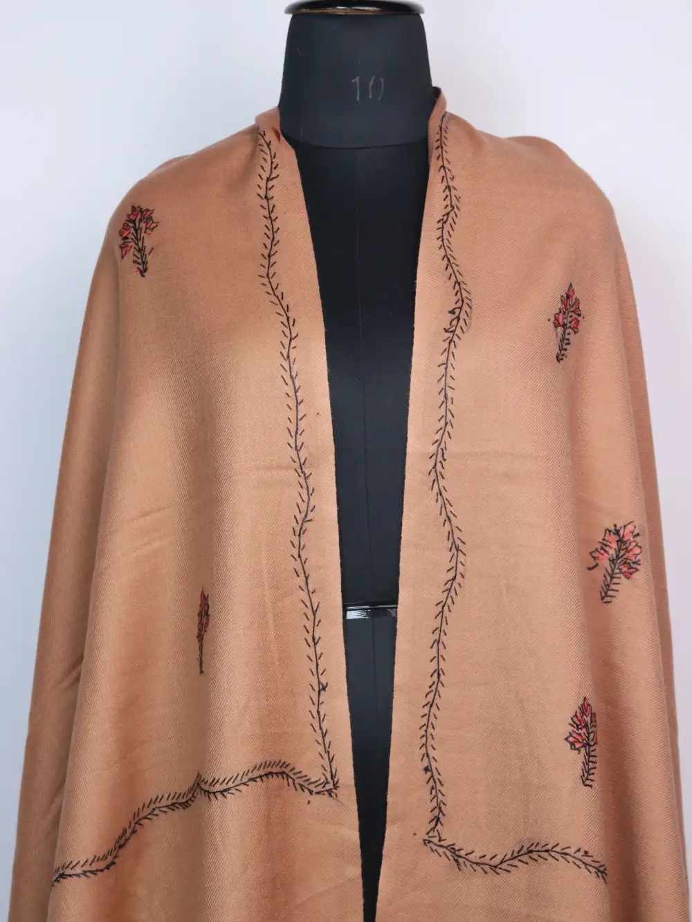 Peach Cashmilon Wool Zarlish Shawl with Hand Sozni Embroidery - Image 2