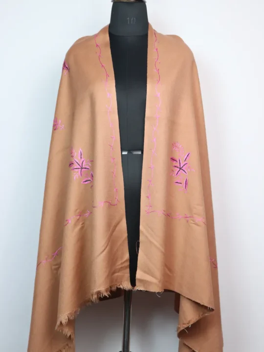 Gulbarg Peach Cashmilon Wool Shawl with Hand Sozni Embroidery