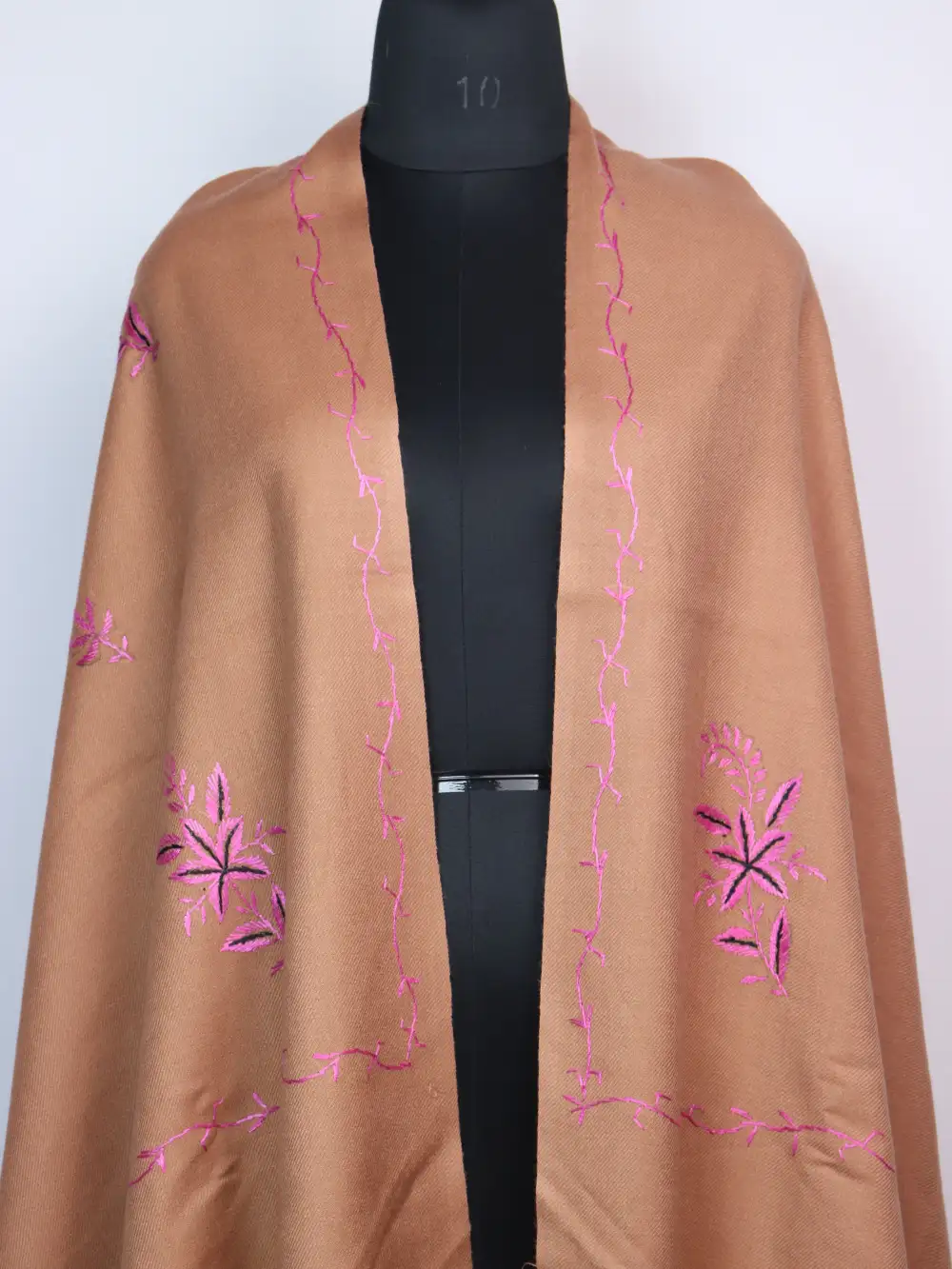 Gulbarg Peach Cashmilon Wool Shawl with Hand Sozni Embroidery - Image 2