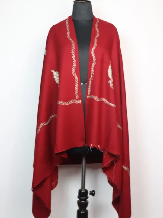 Maroon Cashmilon Wool Shawl with Hand Sozni Embroidery Nafees