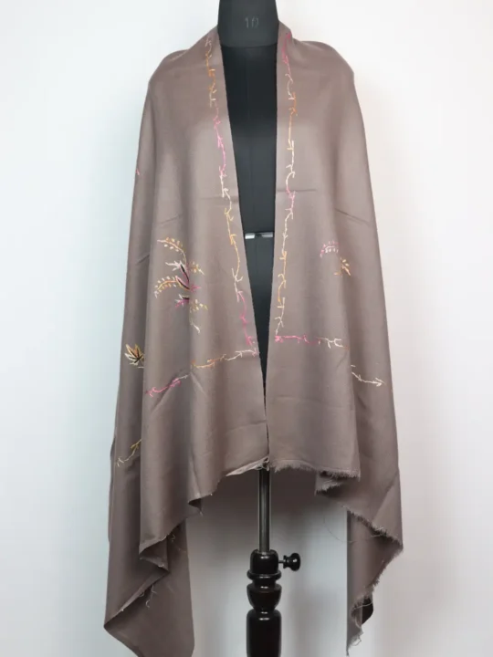 Latafat Beige Cashmilon Wool Shawl with Hand Sozni Embroidery