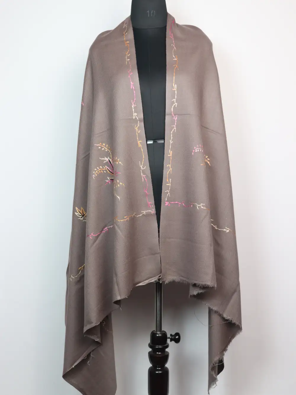 Latafat Beige Cashmilon Wool Shawl with Hand Sozni Embroidery