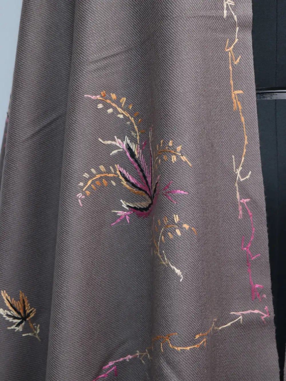 Latafat Beige Cashmilon Wool Shawl with Hand Sozni Embroidery - Image 3