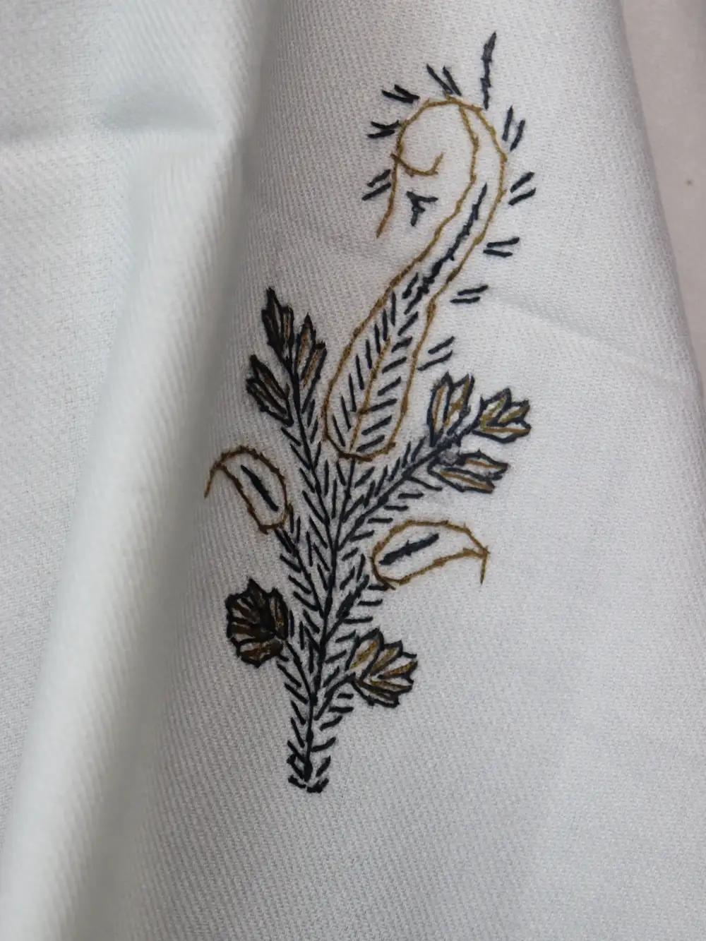 Cashmilon Wool Sadgi White Shawl with Hand Sozni Embroidery - Image 3