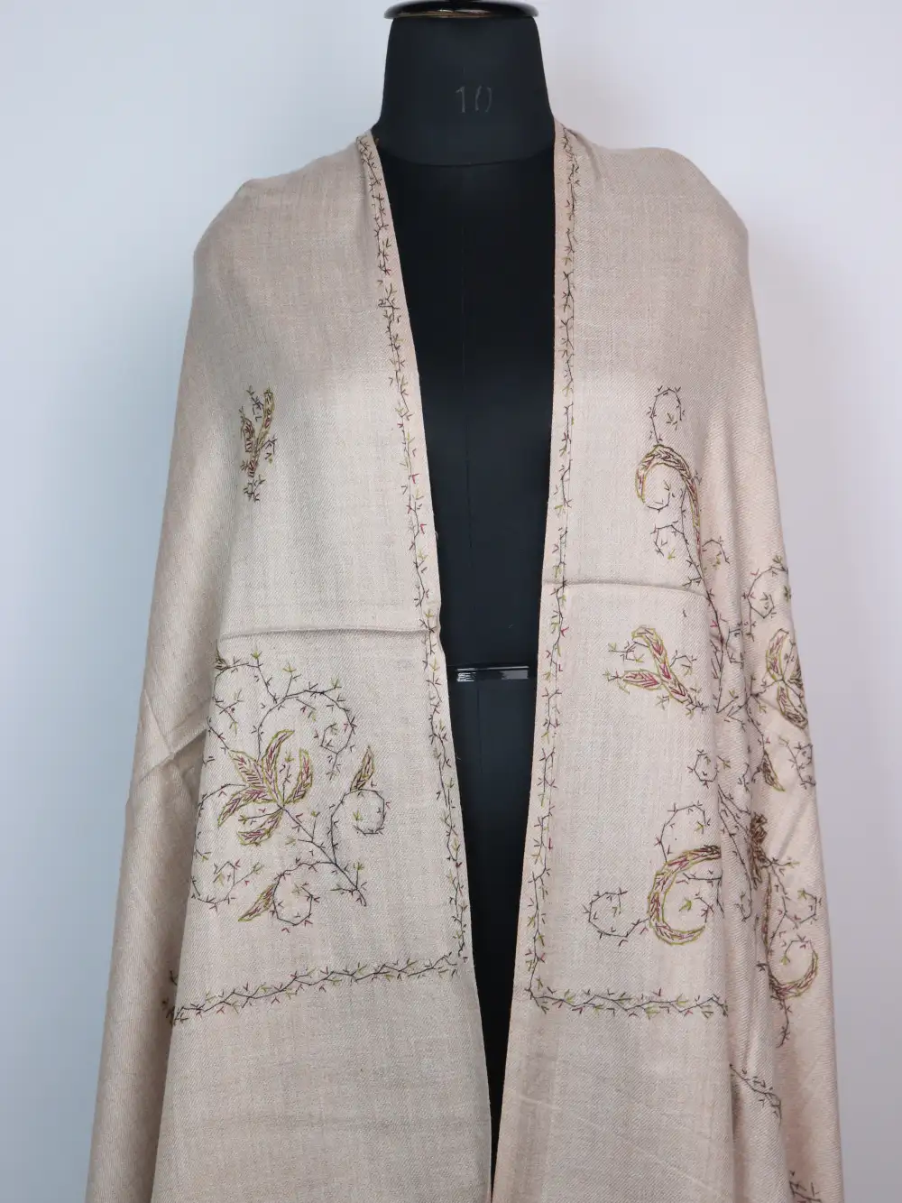 Beige Cashmilon Wool Shawl with Hand Sozni Embroidery Aaraish - Image 2