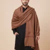 Hayat Rust Brown Kashmiri Mens Shawl Cashmilon Wool with Hand Sozni Embroidery