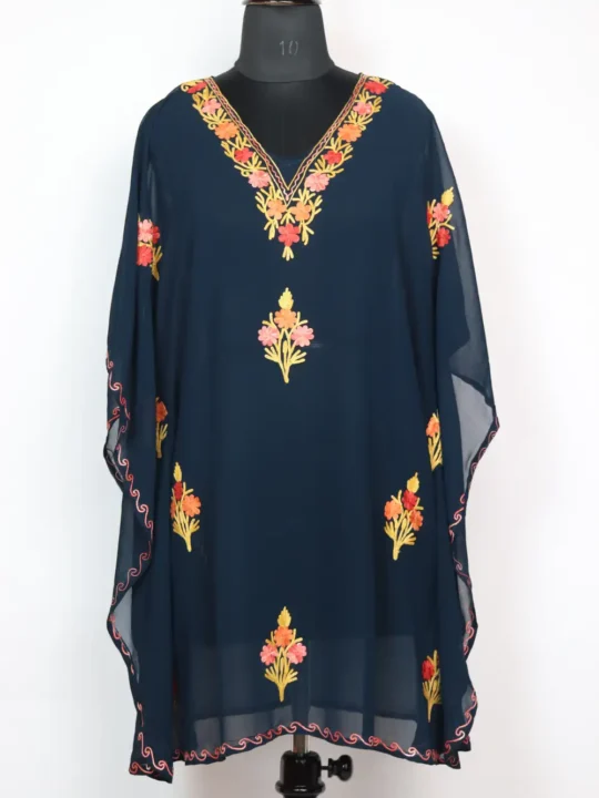 Black Kashmiri Short Georgette Kaftan Saima with Aari Work