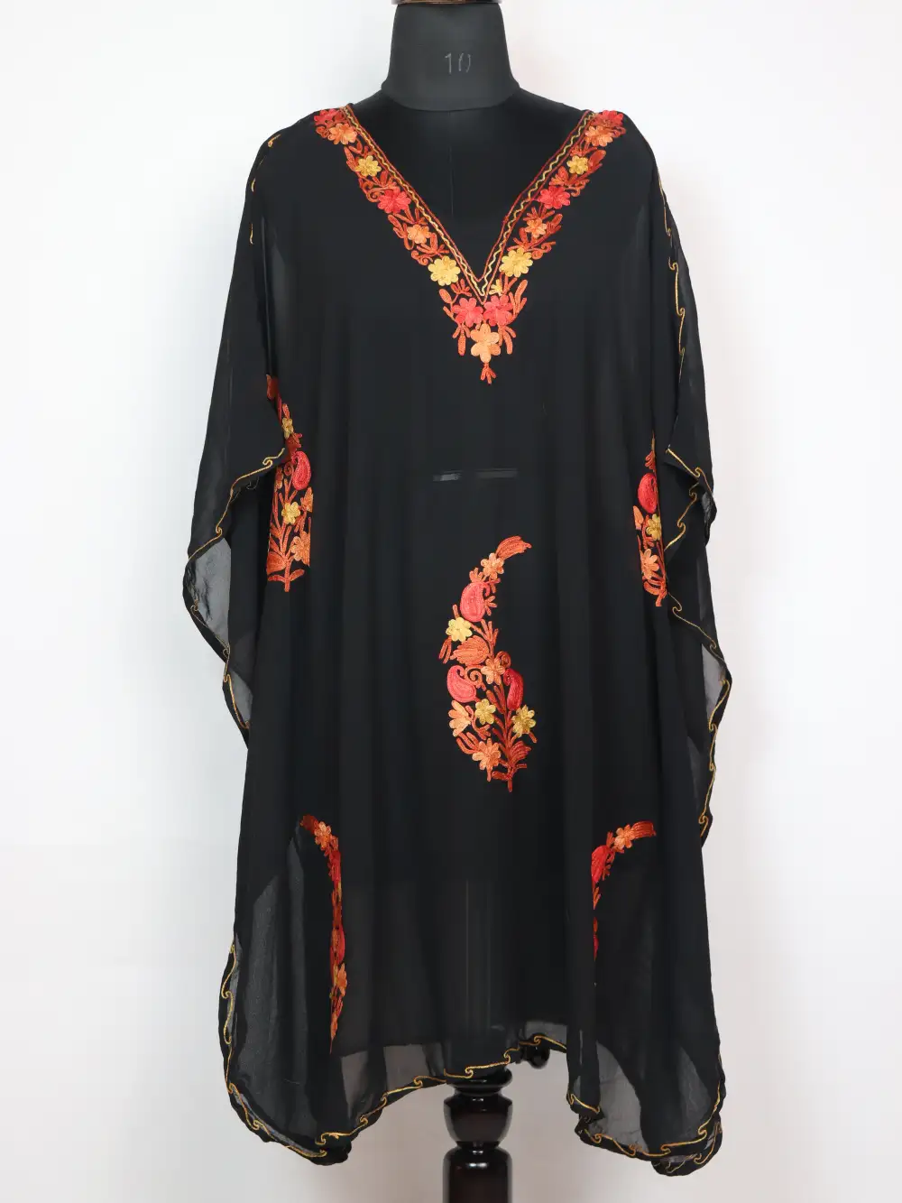 Zahra Black Kashmiri Short Georgette Kaftan with Aari Embroidery