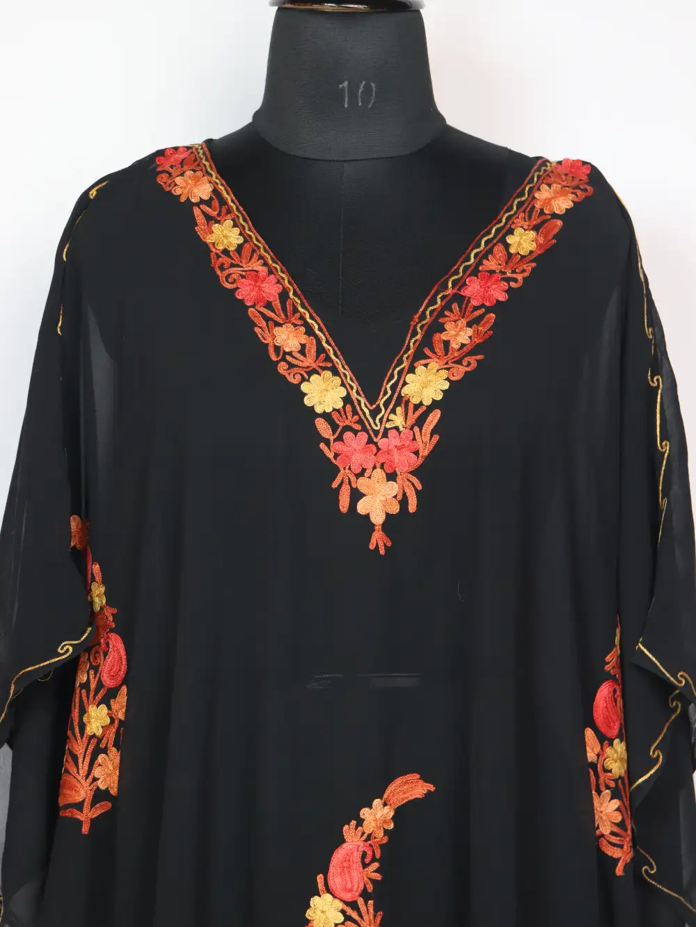 Zahra Black Kashmiri Short Georgette Kaftan with Aari Embroidery - Image 2