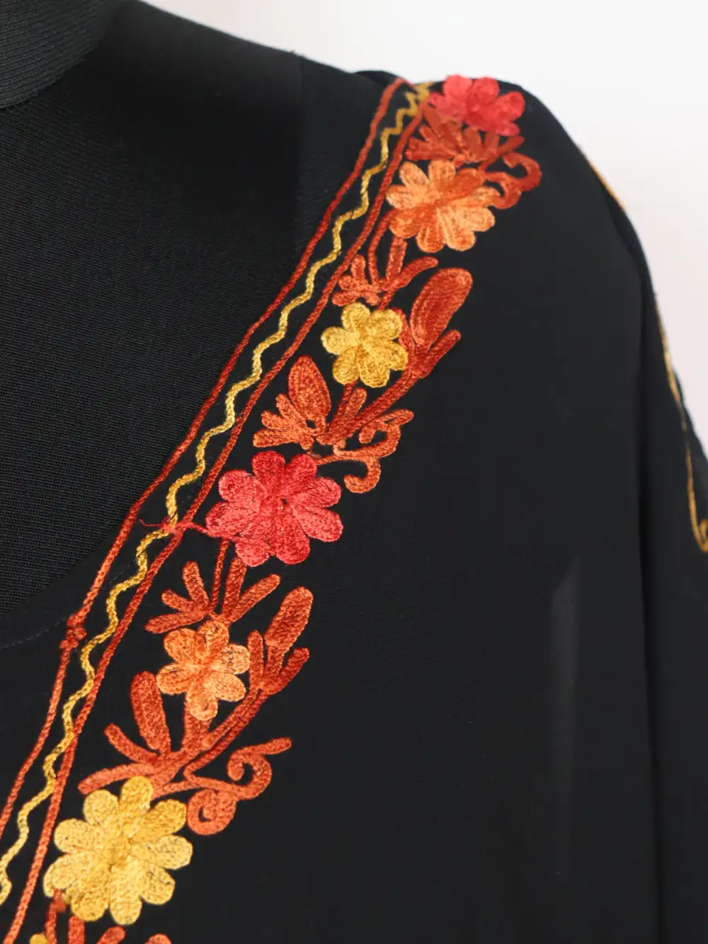 Zahra Black Kashmiri Short Georgette Kaftan with Aari Embroidery - Image 3