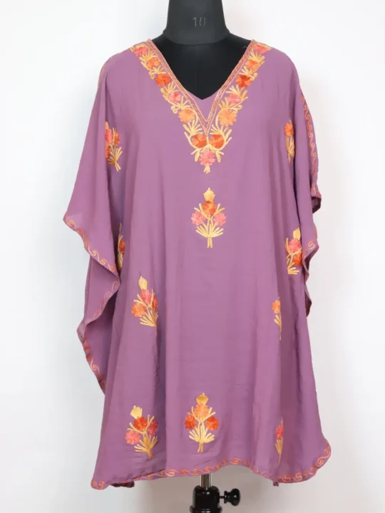 Purple Kashmiri Short Georgette Kaftan Haleem with Aari Work