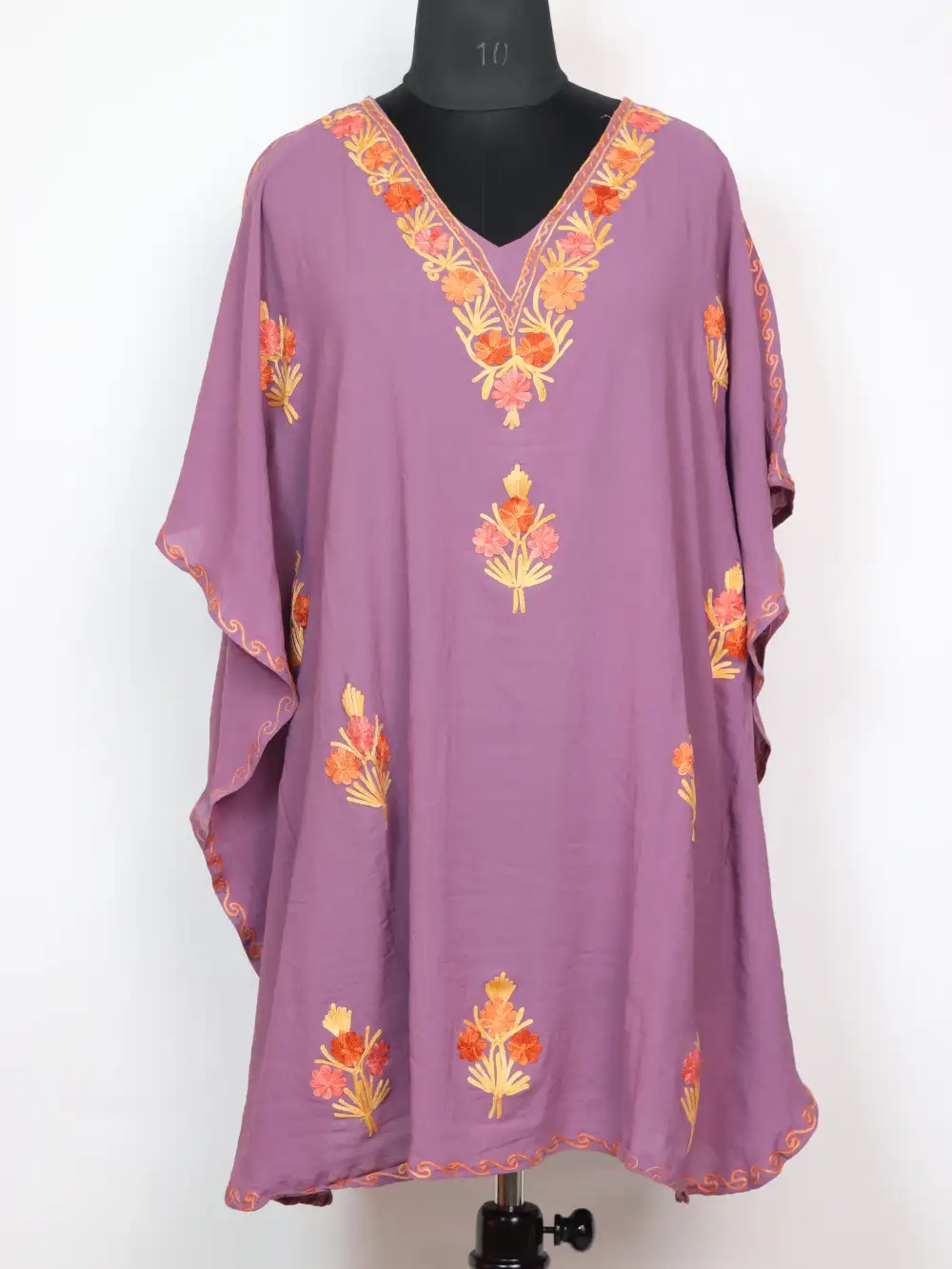 Purple Kashmiri Short Georgette Kaftan Haleem with Aari Work