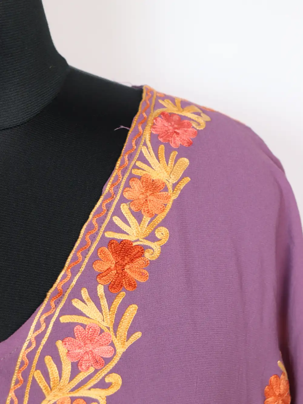 Purple Kashmiri Short Georgette Kaftan Haleem with Aari Work - Image 3
