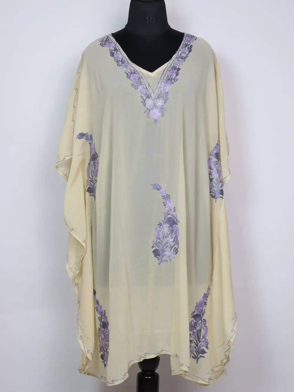Cream Short Kaftan Kashmiri in Georgette Aaliya with Aari Embroidery