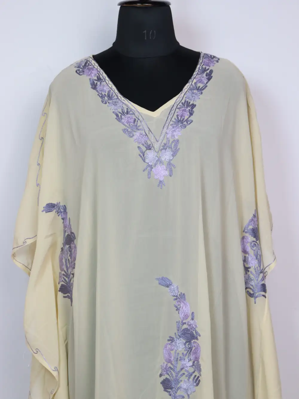 Cream Short Kaftan Kashmiri in Georgette Aaliya with Aari Embroidery - Image 2