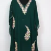 Dark Green Long Kaftan Kashmiri in Georgette with Aari Work Ameenah