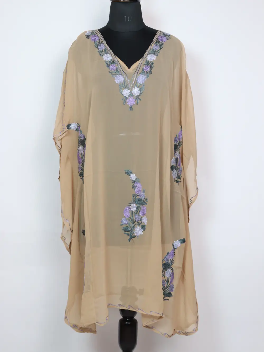 Bush Brown Short Kaftan Kashmiri in Georgette Naila with Aari Work