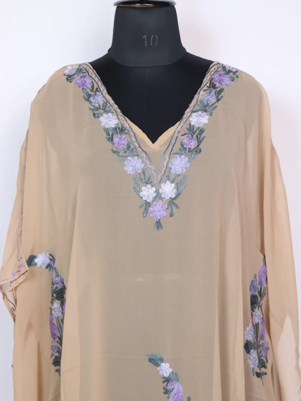 Bush Brown Short Kaftan Kashmiri in Georgette Naila with Aari Work - Image 2
