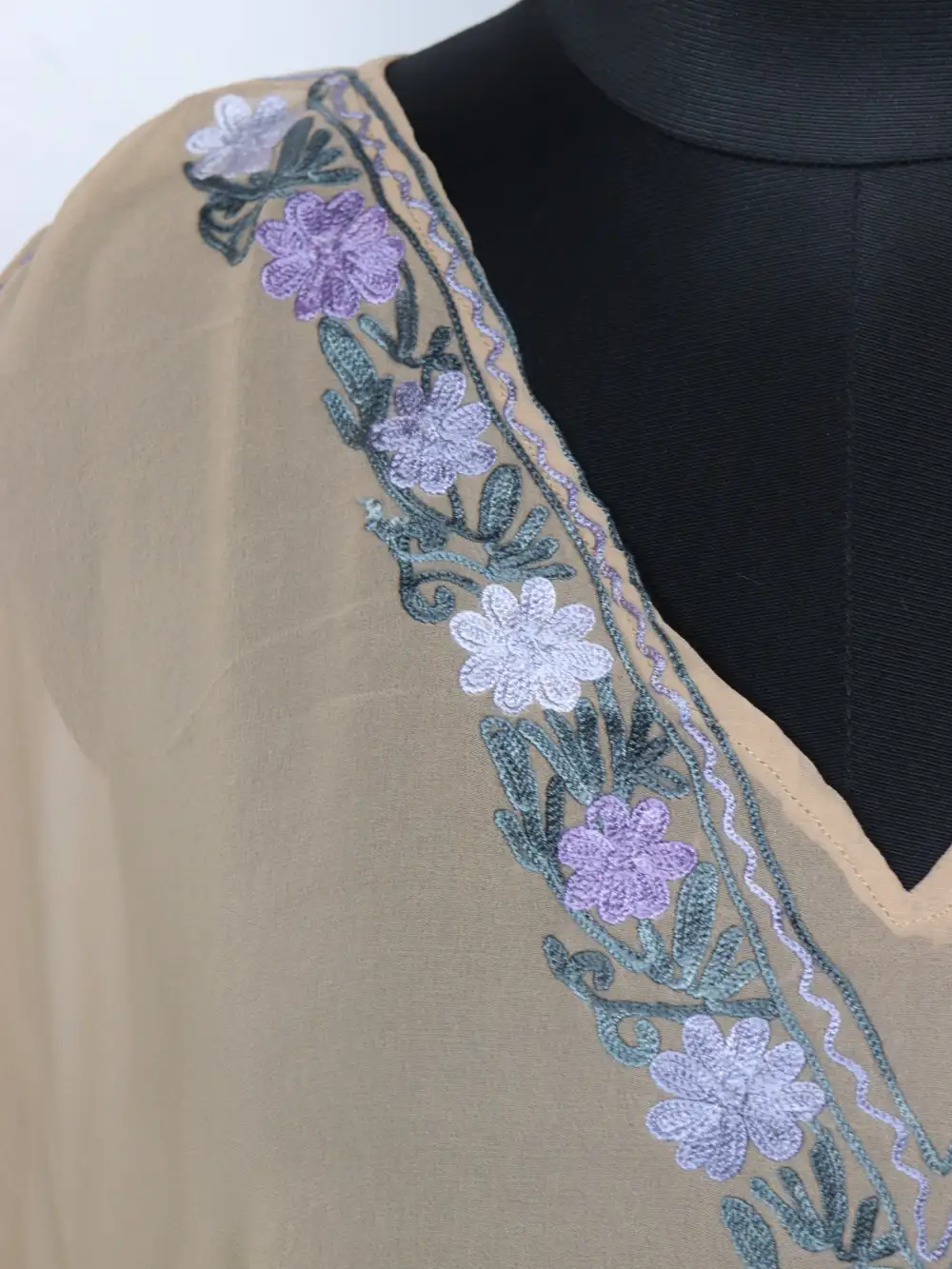 Bush Brown Short Kaftan Kashmiri in Georgette Naila with Aari Work - Image 3