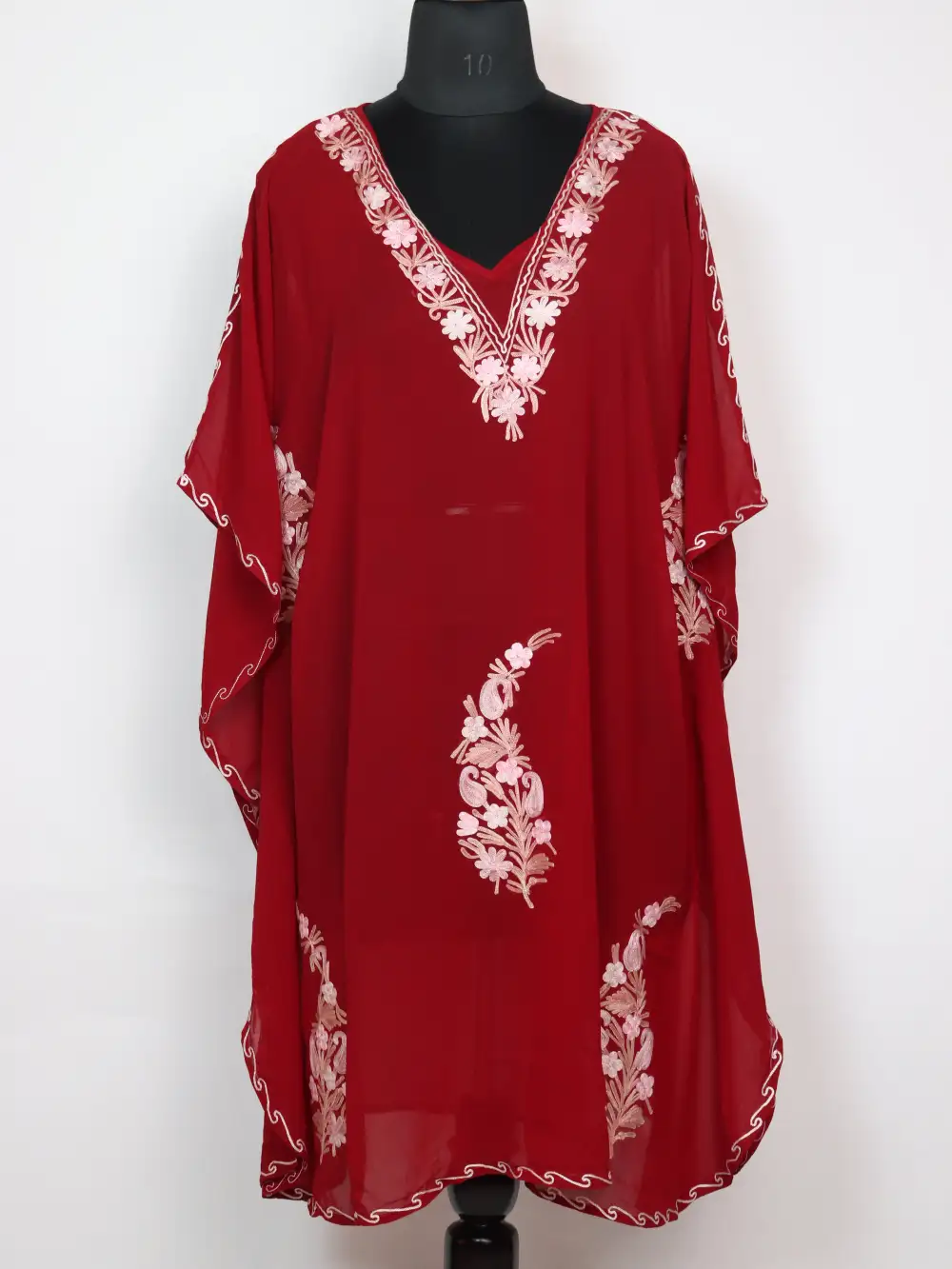 Short Maroon Kaftan Kashmiri in Georgette with Aari Work Haniya
