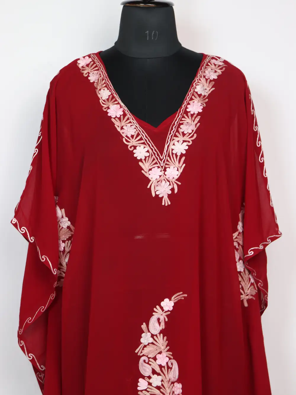 Short Maroon Kaftan Kashmiri in Georgette with Aari Work Haniya - Image 2