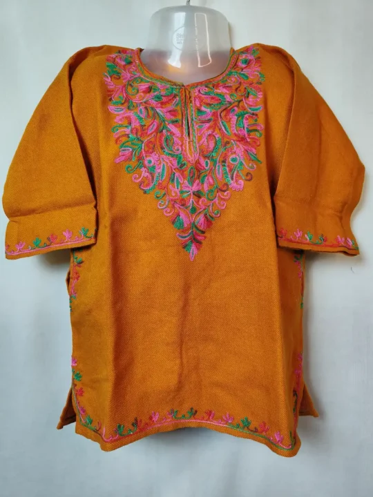 Masoom Mustard Cashmilon Wool Kids Pheran with Aari Work (1-2 years)