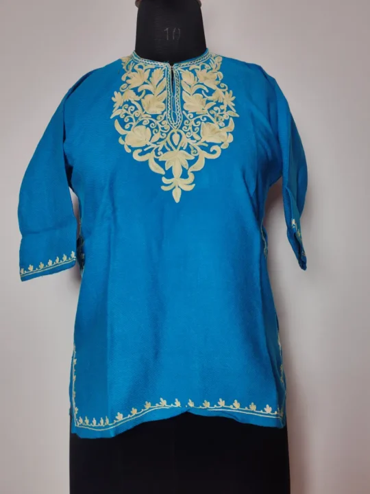 Cashmilon Wool Hayat Kids Blue Pheran with Aari Work (5-6years)