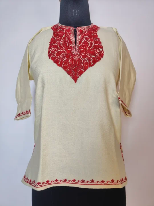 Kids Husna White Cashmilon Wool Pheran with Aari Work (3-4years)