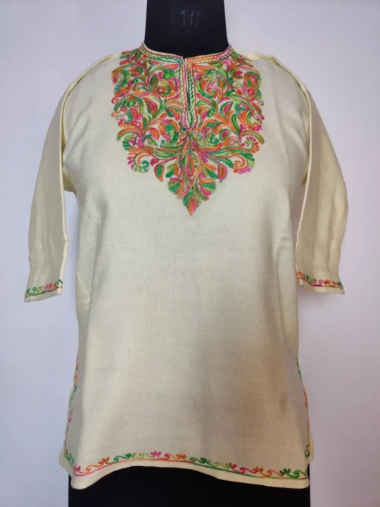 Mehr White Cashmilon Wool Kids Pheran with Aari Work (3-4years)