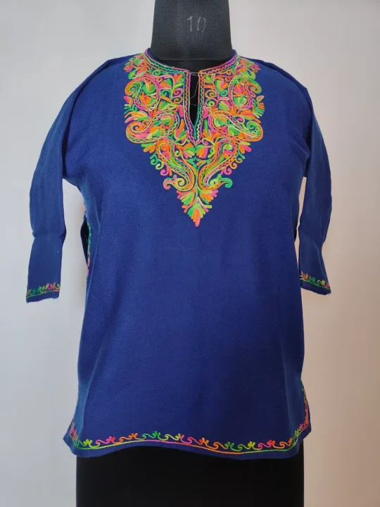 Royal Blue Cashmilon Wool Kids Pheran with Aari Work Sahibah (3-4years)