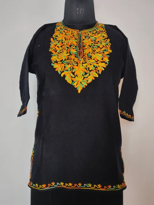 Black Cashmilon Wool Kids Pheran with Aari Work Zohra (5-6years)