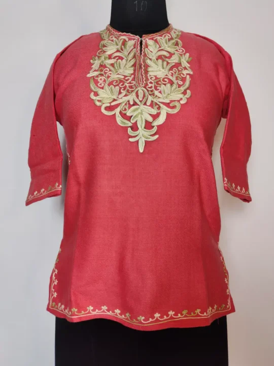 Pink Cashmilon Wool Kids Pheran with Aari Work for Kids