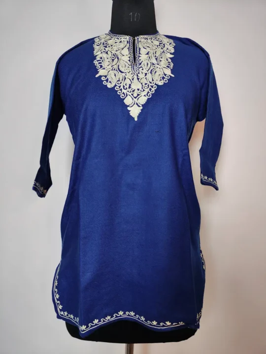 Firda Cashmilon Wool Royal Blue Pheran with Aari Work for Girls (8-9 years)