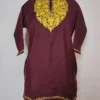 Girls Wine Cashmilon Wool Wine Pheran with Aari Work