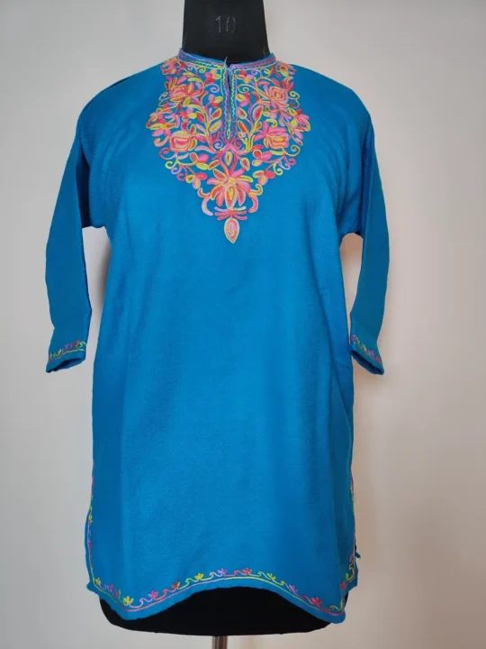 Insiyah Girls Cashmilon Wool Blue Pheran with Aari Work
