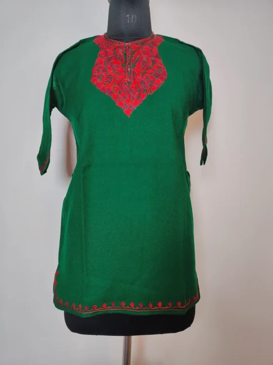 Shazmah Cashmilon Wool Dark Green Pheran with Aari Work for Girls