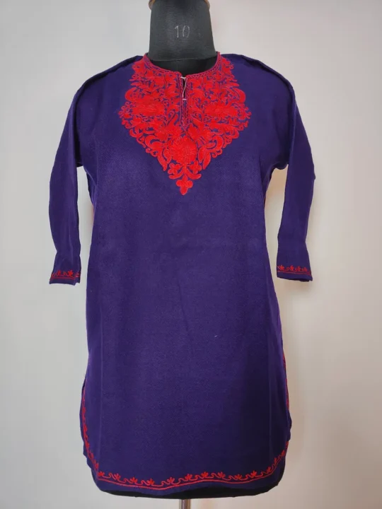 Hania Girls Cashmilon Wool Dark Blue Pheran with Aari Work (7-8years)