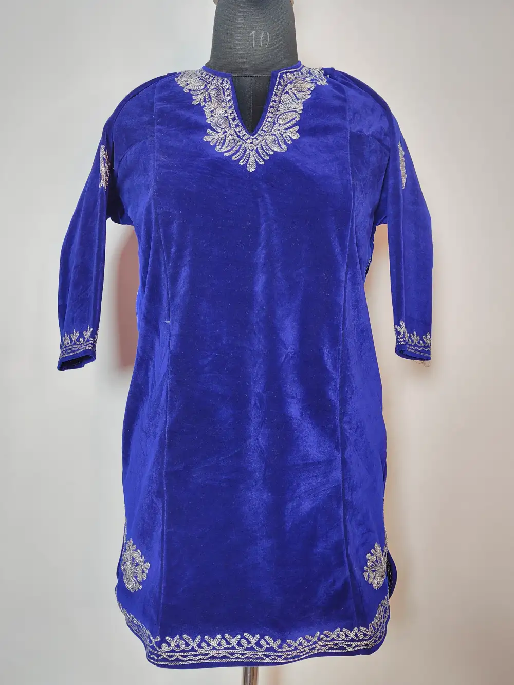 Gulnoor Dark Blue Velvet Pheran with Zari Work (8-9 years)